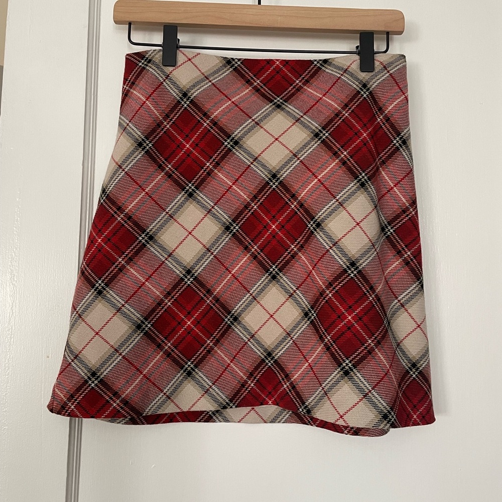 H&M Red and Cream Plaid Women's A-Line Skirt
